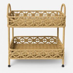 Two-Tier Handwoven Rattan Basket Stand – Handcrafted Boho Organizer